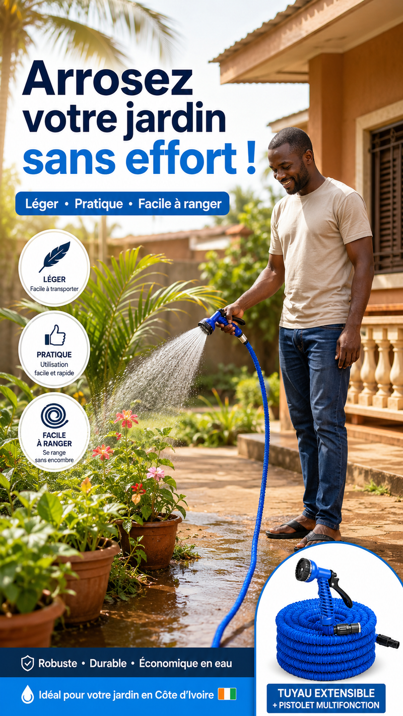 Aquaflex｜Tuyau d’arrosage extensible｜8 modes de jets haute pression